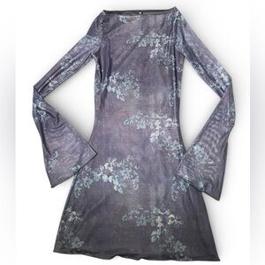 Motel Floral Dress Grey And Blue Women’s Mini Dress With Bell Sleeves Size Small